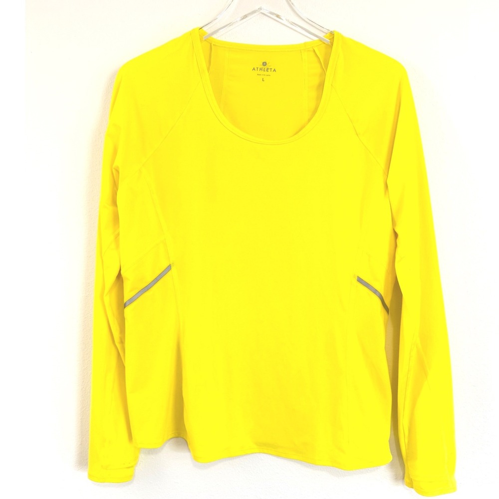Athleta Women's Yellow Long Sleeve Performance Running Shirt with Reflective